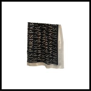 Vintage Silky Polyester Scarf Head Wrap Paris Motif White and Black 40” Square